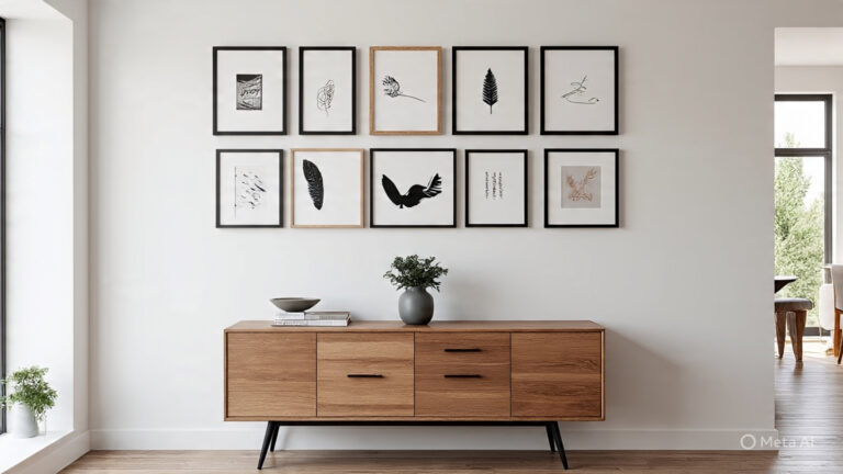 airy living room with a beautiful, eclectic gallery wall hung