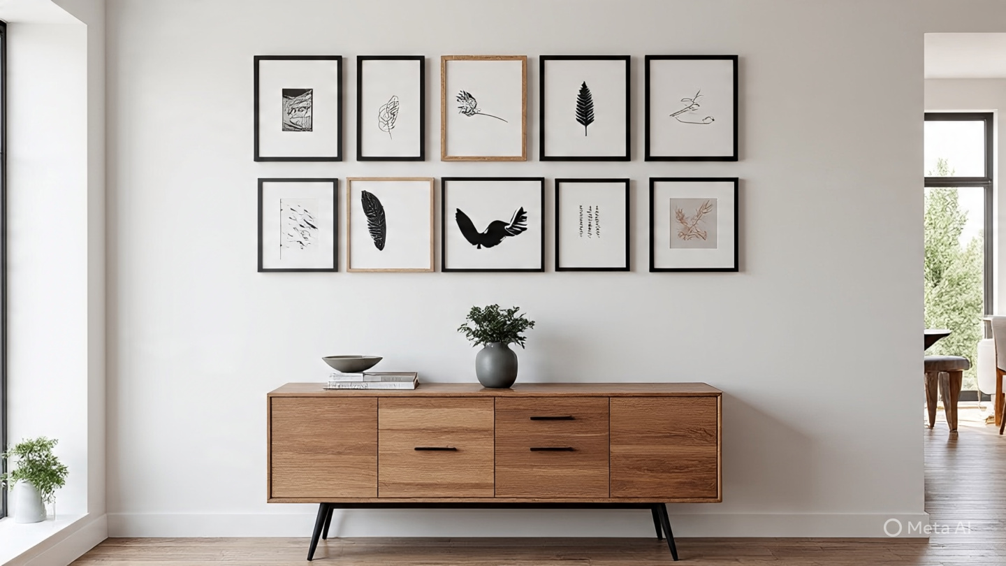 airy living room with a beautiful, eclectic gallery wall hung