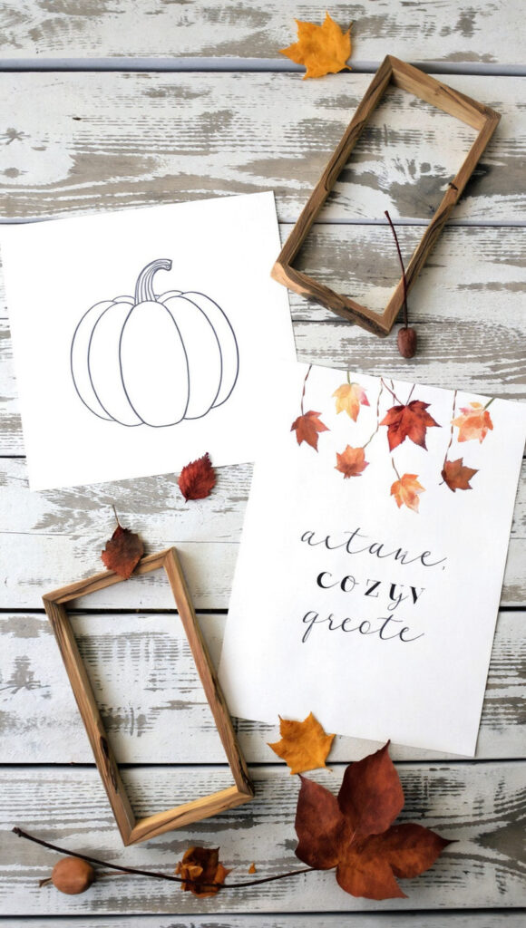 A collection of free printable art with autumn themes, ready to be framed for budget-friendly wall decor.